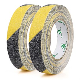 BOMEI PACK 2 Rollos Cinta Antideslizante, 25mm x10m, Negro-Amarillo, Cinta Adhesiva Antideslizante para Escaleras, Peldaños, Escalones en Interiores y Exteriores, Tiras de Seguridad Antideslizantes