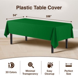 Exquisite 4-Pack Emerald Green Plastic Table Cloth - 54In. x 108In. Disposable Tablecloth for Parties - Rectangle Tablecloth - Disposable Table Cloths for Parties - Plastic Table Cover for Picnics