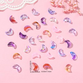 BEEFLYING 100Pcs Transparent Moon Glass Beads for Jewelry Making, Mixed Color Crescent Moon Glass Beads for Bracelet Necklace Earring Making Charms Pendants