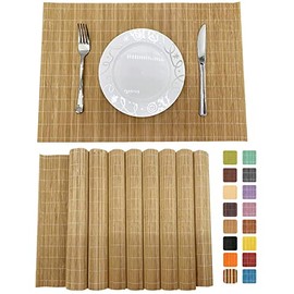 ANDSTAR Set of 8 Pcs Bamboo Placemats Sushi Rolling Mat Japanese Style Natural Anti-Slip Bamboo Placemats Washable Heat-Resistant Table Mats for Dining Room and Kitchen（Brown）