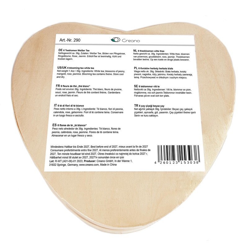 Creano Blooming Tea Gift Set in Heart Shaped Wooden Box