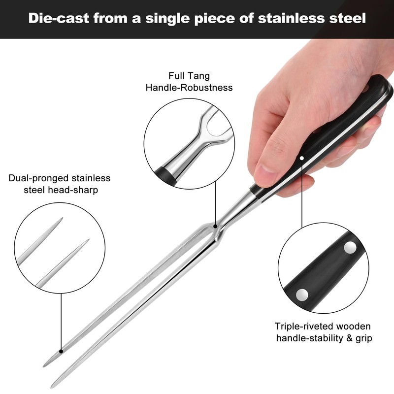 Large Meat Fork with Wood Handle,11.6 Inch Stainless Steel Two