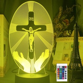 3D Jesus Kreuz Fernbedienung 16 Farben Nachtlichter Illusion Acryl LED Tisch Nachttisch Lampe Kinder Schlafzimmer Schreibtisch Dekor Geburtstag Geschenke Spielzeug für Kinder
