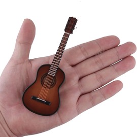 Dselvgvu Wooden Miniature Guitar with Stand and Case Mini Musical Instrument Replica Collectible Miniature Dollhouse Model Home Decoration (Classic Guitar:Brown, 5.12"x1.86"x0.68")
