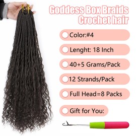 IXIMII 8packs 96strands Goddess Boho Crochet Braids with Human Hair Curls 18inch 4# Deep Wave Pre-Looped Bohemian Braids Crochet Hair Handmade Curly Ends Hair Extensions For Women