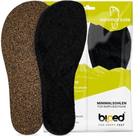 biped minimal sole FISTERRA Winter Insoles for Barefoot Shoes, Warming Lambskin Insoles with Natural Cork and Recycled Rubber, Fits in Minimal Shoes for Adults and Children (40)