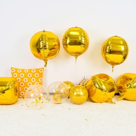 6Pcs Gold Round Foil Balloons,Giant 4D Round Ball Mylar Balloons 22 Inch for Birthday Wedding Graduation Prom Party Decorations
