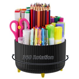 Marbrasse Organizador de escritorio, soporte giratorio de 360 grados, organizadores de escritorio y accesorios con 5 compartimentos para lpices, caja 