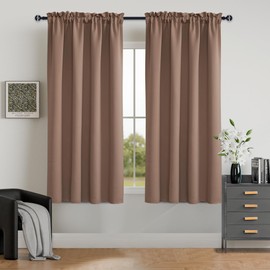 Hiasan Thermal Insulated Blackout Curtains 45 Inches Length, Rod Pocket Privacy Protection Room Darkening Window Curtains 2 Panels, 52 Inches Width, Khaki