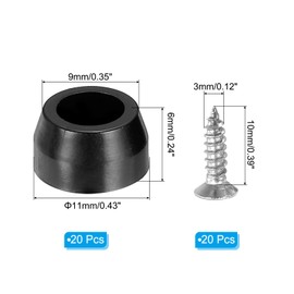 PATIKIL Cutting Board Feet,20 Pieces Non Slip Rubber Feet Bumpers with 304 Stainless Steel Screws for Cutting Board Furniture Chairs Desks 0.43" Wx0.24 H, Black