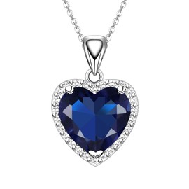 GZWHD Blue Sapphire Heart Necklace for Women Birthstone Gift for Wife Friend Mother