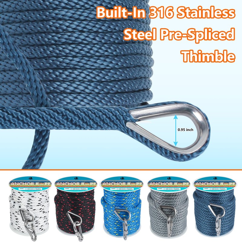 3/8 Inch 100 FT Anchor Rope, Boat Anchor Rope Solid