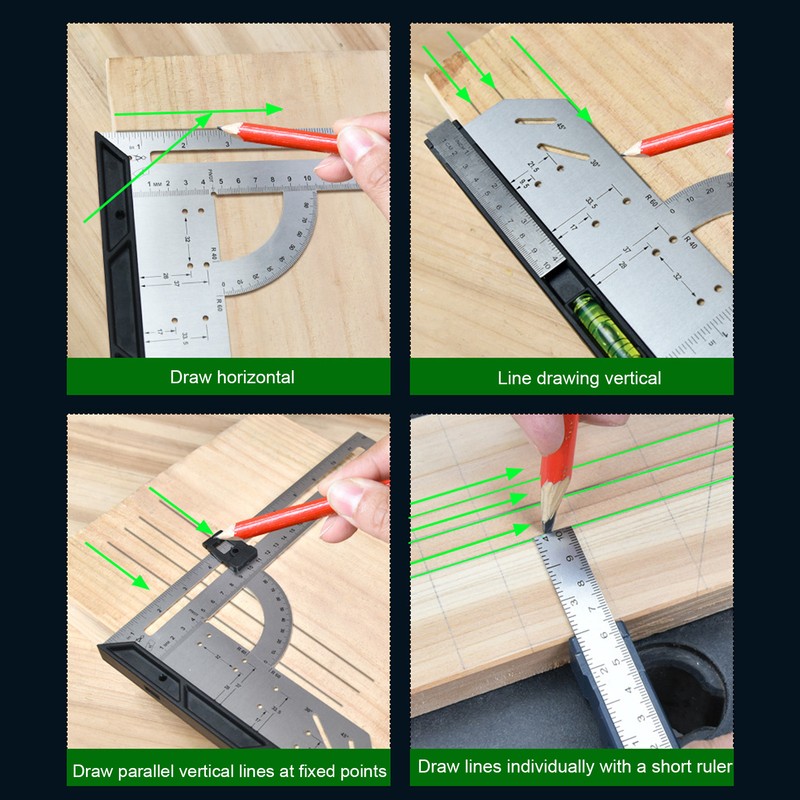 12in L Square Ruler Multifunction Scale Standard Carbon Steel Detachable