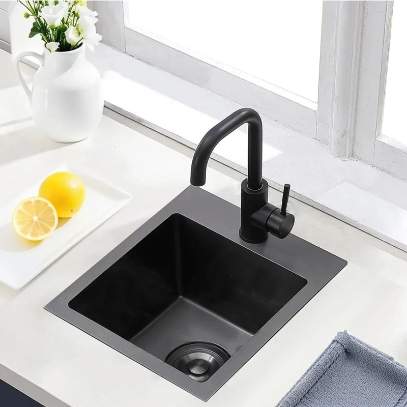 Hotis Black Drop In Bar Sink, 15x15 Small Kitchen Sink