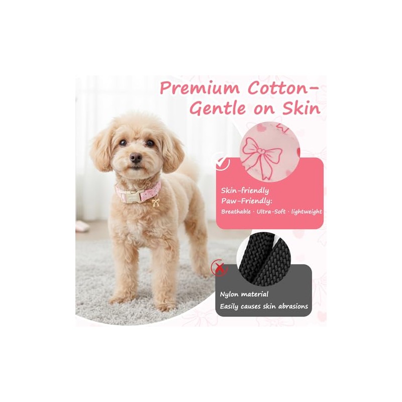 Collar Rosa con Lazo para Perros, Collar Ajustable de algodón