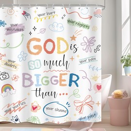 LIGHTINHOME Kids Shower Curtain 60Wx72H Inches Inspirational Quotes Colorful Cute Graffti Bright Teens Christian Motivational Words Fabric Waterproof Polyester Bathroom Home Decor Set with Hooks