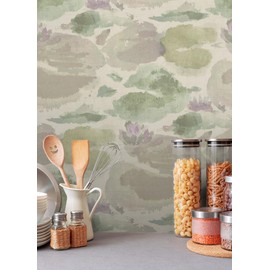NuWallpaper Water Lily Lavender and Green Peel and Stick Wallpaper, NUS6420