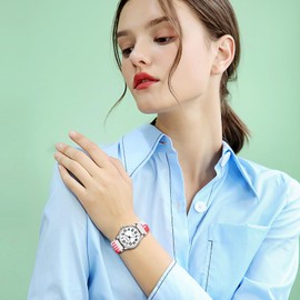 Lancardo Braided Elastic Strap Watch: Analog Quartz Green White Arabic Large Dial Casual Watch for Men Women Easy-to-Read Size L