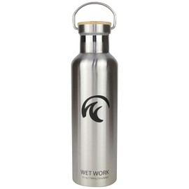 Wet Work Stainless Steel Water Bottle for Hot and Cold Drinks - Double Wall Insulated Thermos for Water, Soda, Coffee, Tea with Wide Mouth, Metal Handle, Bamboo Top - Great for Travel, Hiking, Camping