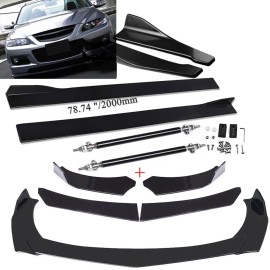Unbranded Front Bumper Chin Lip Splitter Spoiler Body Kit + Strut Rods For Mazda 6 S 03-21