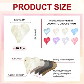 MECCANIXITY 40 Pcs 3D Heart Light Yellow Nail Rhinestones 8x9mm Glass Crystal Rhinestones Pointed Back Crooked Heart Gems for Nail Charm Art DIY Decoration Craft