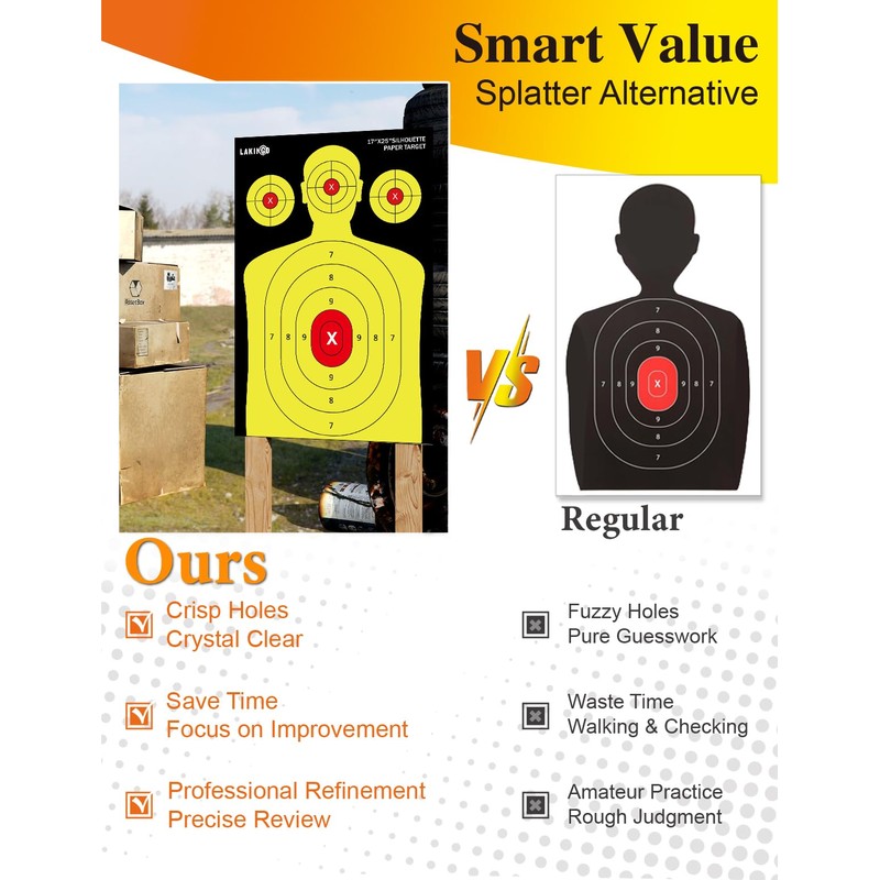 17x25 Inch Silhouette Shooting Target Paper-High-Visibility Reactive Target for Indoor