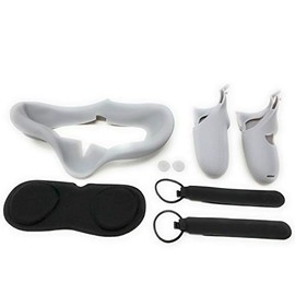 TNE Face Cushion & Controller Covers - Protective Gaming Case Compatible for Oculus Quest 1 - Silicone Mask, Grip Skin, Thumb Cap, Lens Pad, & Knuckle Strap Hand Grip - VR Headset Accessories (Gray)
