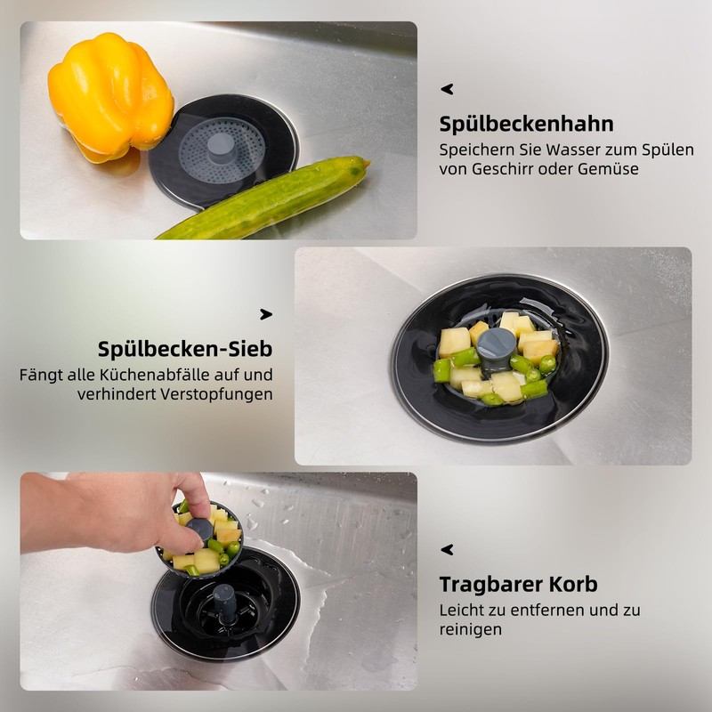Hibbent Sink Stopper, Sink Strainer and Stopper Combo, 3 Stainless