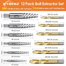 12 Pcs Screw Extractor and Left Hand Drill Bits Set, Easy Out Bolt Extractor Set Spiral Flute Stripped Screw Remover Reverse Cobalt HSS Steel Drill Bit for Remove Broken Tight Screws Bolts Studs