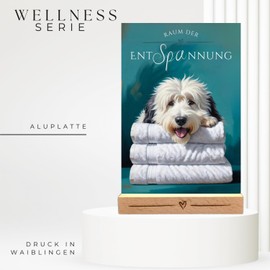 siviwonder Dog Sign Bobtail Relaxation Dog Sign Decorative Bathroom Wooden Stand Dog