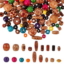 tiopeia 800 Pieces Colourful Wooden Beads Set Various Shapes & Patterns Beads Balls for DIY Jewellery, Arts Crafts, Necklace, Bracelets