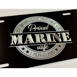 Diamond Etched Products Marine Corps Wife Diamond Etched Engraved Front Metal Car Tag License Plate Gift