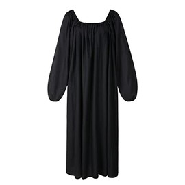 Long Chemise Renaissance Peasant Dress Ren Faire Blouse (Black, L)