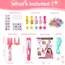 Herefun Hair Braiding Machine Girls Set, DIY Braiding Aid Hair with Hair Beads, Automatic Hair Braider, Hair Bedazzler Kit, Hair Accessories Toy Gift for Girls Children from 5-12 Years