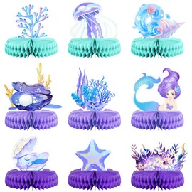 INHEMING Pack of 9 Honeycomb Table Decoration Mermaid Party Honeycomb Table Decoration Bee Honeycomb Decoration Centrepieces for Children Birthday Baby Shower Party