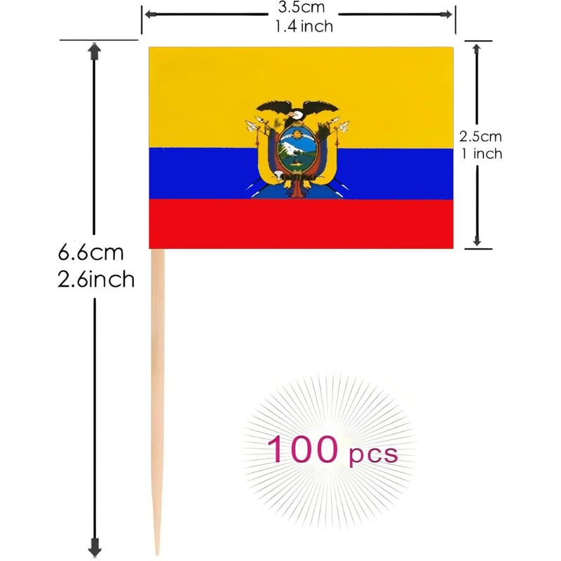 100 Pcs Ecuador Toothpick Flag Ecuadoran Small Mini Cocktail Fruit