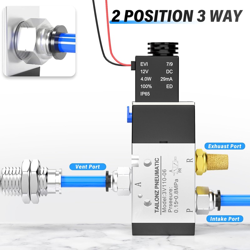 TAILONZ PNEUMATIC 1/4"NPT Solenoid Valve 3V210-08 DC12V Single Coil Pilot-Operated