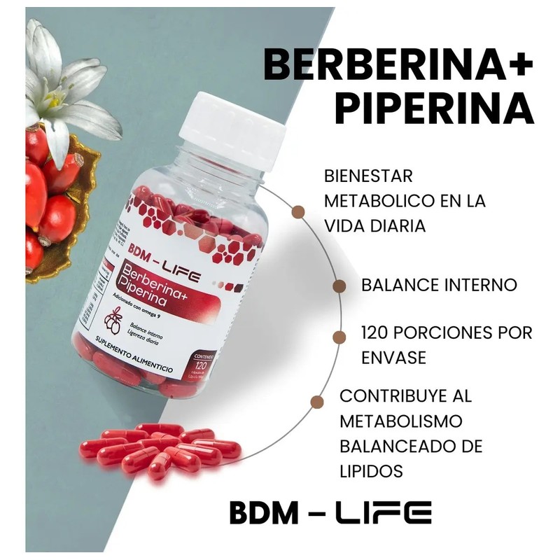 BDM - LIFE Berberina Piperina con Omega 9, Suplemento Alimenticio,
