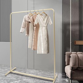 Metal Clothing Rack Garments Cloth Display Hanging 59In Coat Racks Floor Standing Golden Storage Shelf Clothes Hanger Vintage Industrial Garment Stands For Hanging Clothes Bags Hats Scarves Dresses