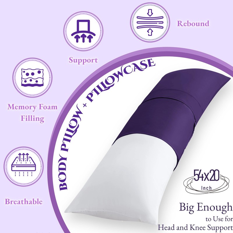 Ubauba Memory Foam Body Pillow with Cover, Full Large Body
