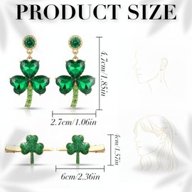 St Patricks Day Accessories for Women Shamrock Earrings Studs and Hair Clips Set St Patricks Day Earrings Irish Lucky Green Heart Four Leaf Clover Earring Decorations Good Luck Jewelry Gift