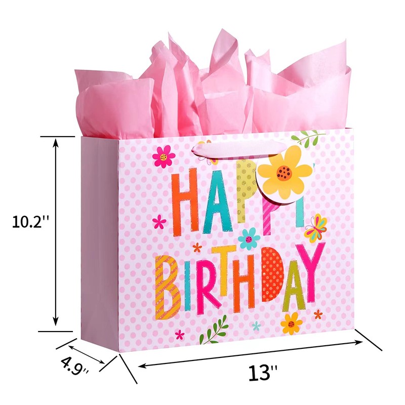 Bobobag 13" Pink Gift Bag with Tissue Paper for happy