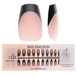 INENK French Tips Gel x Nail Tips, 240PCS Deep Black Bronze Short Coffin French Press on Nail Pre-applied with a Tip Primer and Base Coat, 15 Size Soft Gel Fake Nails for Nail Extension At Home DIY