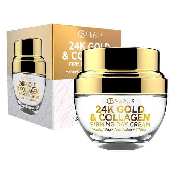 Clear Beauty (Formerly Clair 24K Gold and Collagen Daily Face Moisturizer - Reduces Age Spots, Fine Lines & Wrinkles, Lifting & Firming Day Cream - Cruelty Free Korean Skincare For All Skin Types