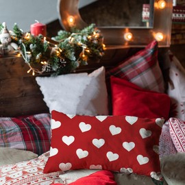 Ogiselestyle Valentine's Day Red Throw Pillow Cover, 12 x 20 Inch Valentine Love Heart Anniversary Wedding Cushion Case Decoration for Sofa Couch