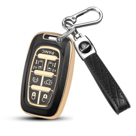 Key Fob Cover fit for Chrysler Pacifica, 7 Button for 2017-2025 Touring, Pinnacle, Limited, Voyager, 2020 Proximity, Smart Key Fob Replacement 68217832AC, 68217832AB, M3N-97395900 (Black, Golden Edge)