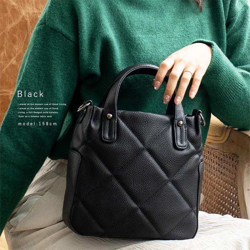 Vita Felice inb-10087p Women's Quilted 2-Way Tote Bag, Black