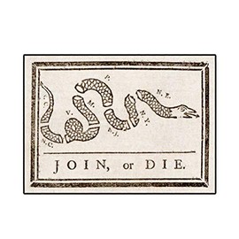 MAGNET Join Or Die Benjamin Franklin Cartoon Magnetic Vinyl Car Fridge Sticks to any Metal Surface 5"