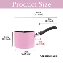 Mini Cooking Pot with Handle, 550 ml, 10 cm, Small Milk Pan, Non-Stick Butter Warmer, Mini Stockpot, Milk Cooking Melting Pot with Two Pourers (Pink)