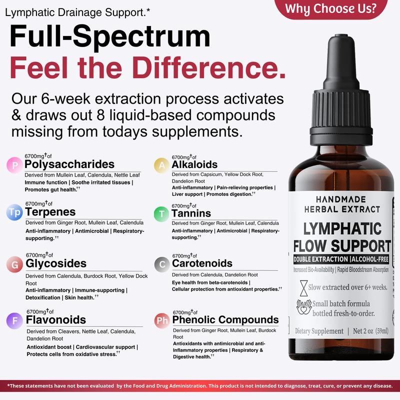Lymphatic Flow Support Drops - Herbal Blend with Mullein Leaf,